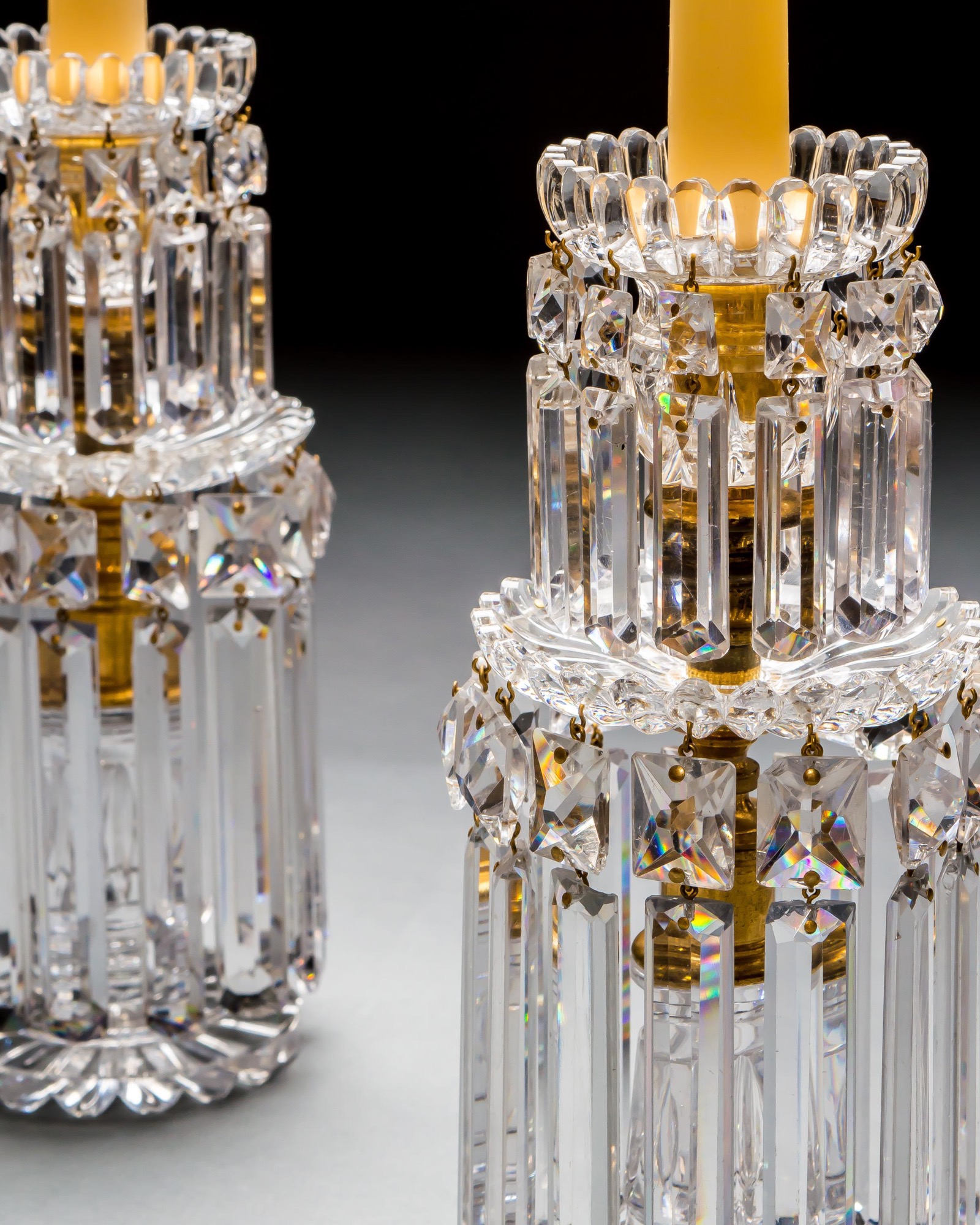 A PAIR OF DOUBLE TIER CANDLESTICKS ATTRIBUTED TO JOHN BLADES