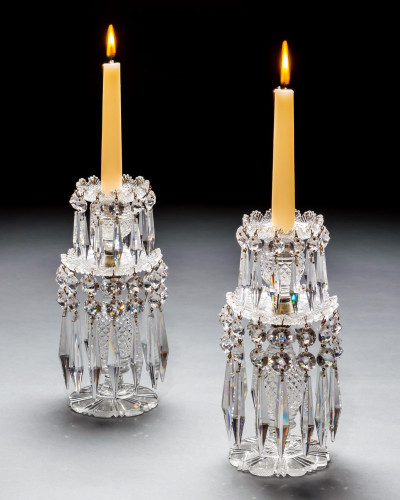 A PAIR OF REGENCY DOUBLE TIER LUSTRES