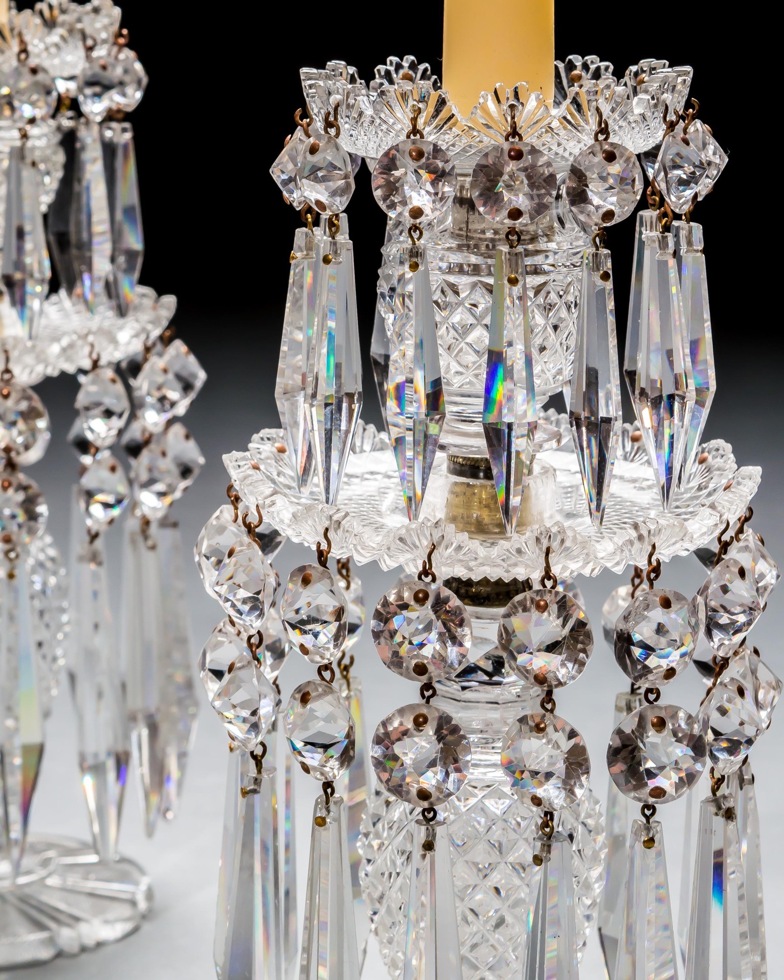 A PAIR OF REGENCY DOUBLE TIER LUSTRES