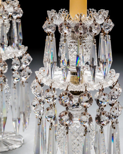 A PAIR OF REGENCY DOUBLE TIER LUSTRES
