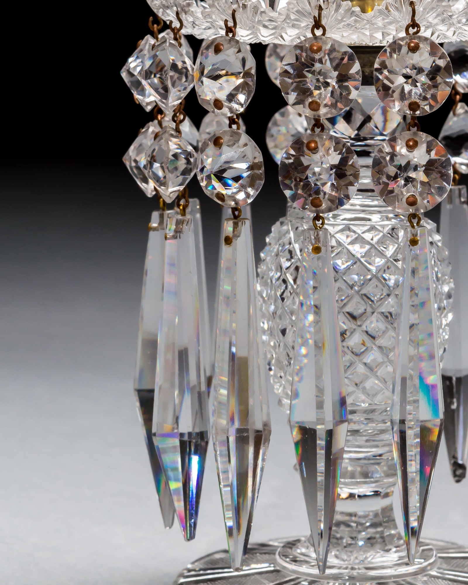 A PAIR OF REGENCY DOUBLE TIER LUSTRES