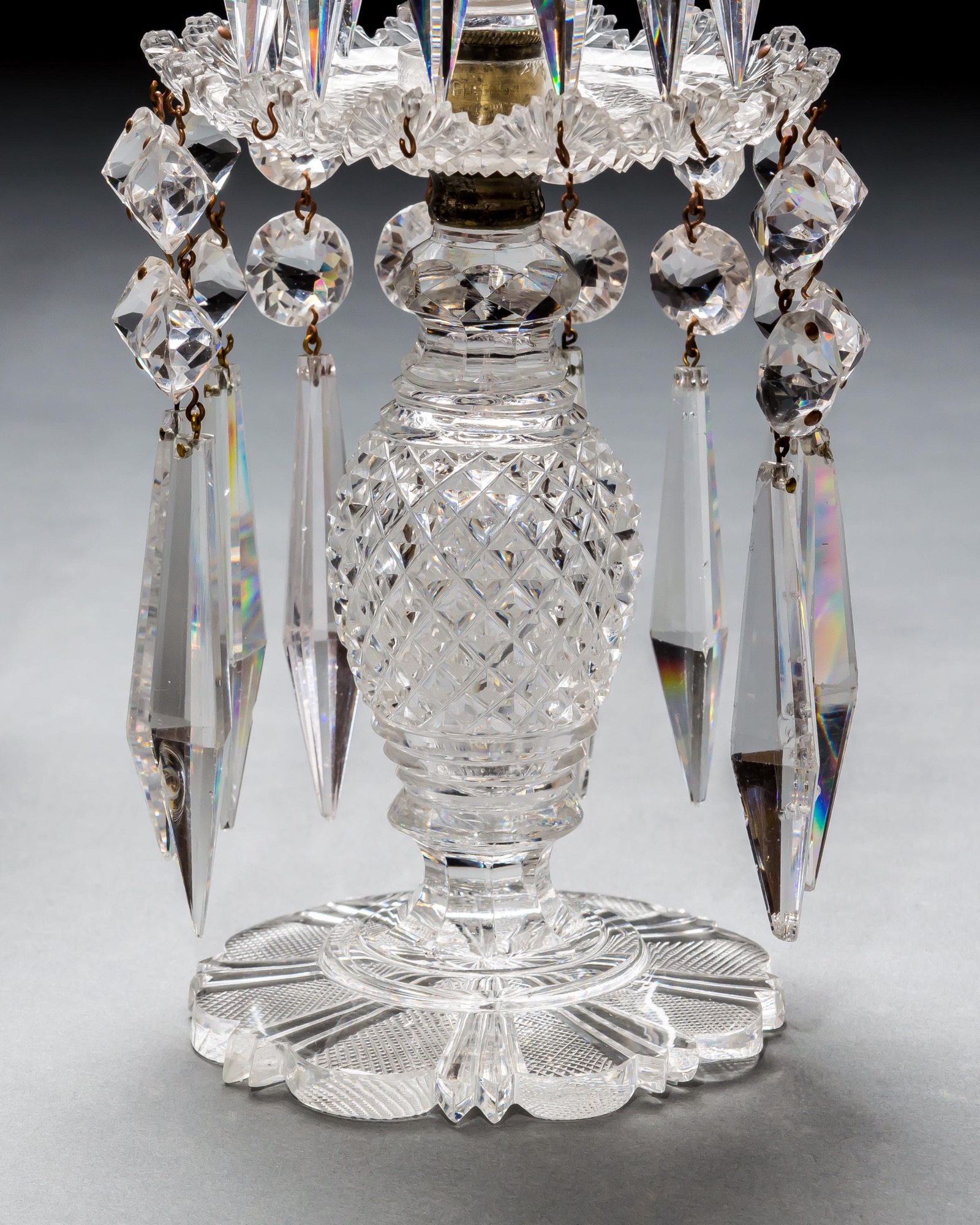 A PAIR OF REGENCY DOUBLE TIER LUSTRES