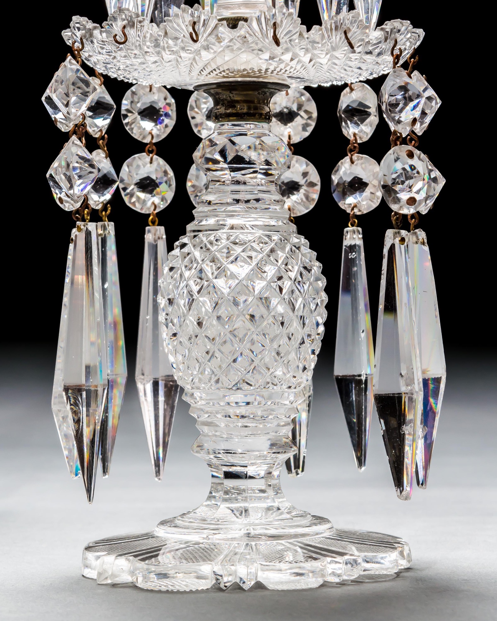 A PAIR OF REGENCY DOUBLE TIER LUSTRES