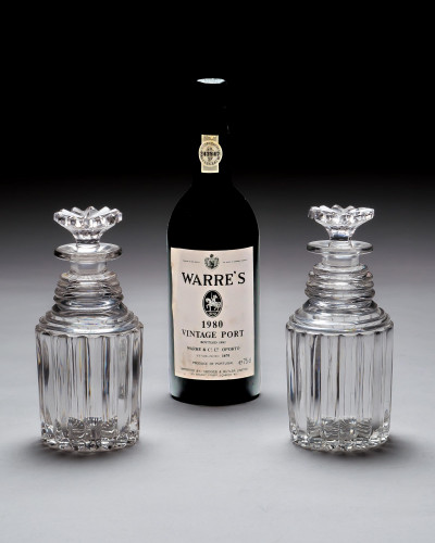 A PAIR OF WILLIAM IV SPIRIT DECANTERS WITH UNUSUAL STOPPERS