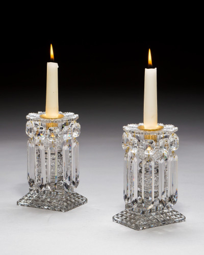 A PAIR OF UNUSUAL RECTANGULAR BASE LUSTRES