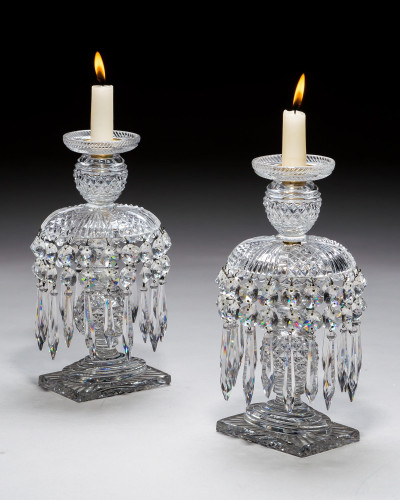 A PAIR OF RECTANGULAR BASE REGENCY LUSTRES