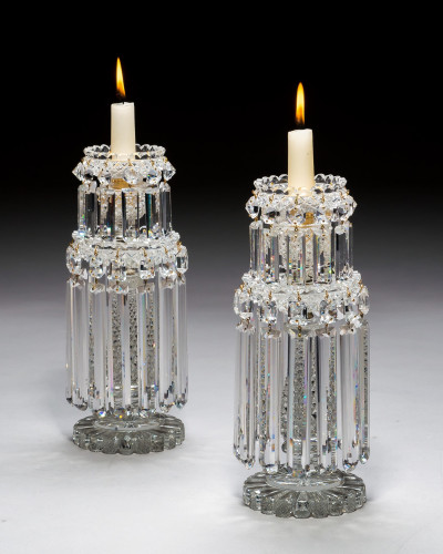 A PAIR OF REGENCY DOUBLE TIER LUSTRES