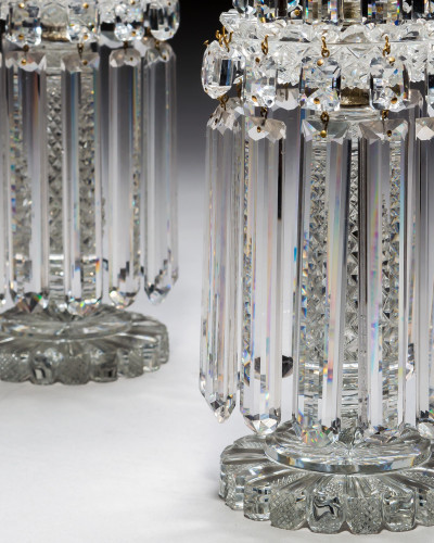 A PAIR OF REGENCY DOUBLE TIER LUSTRES