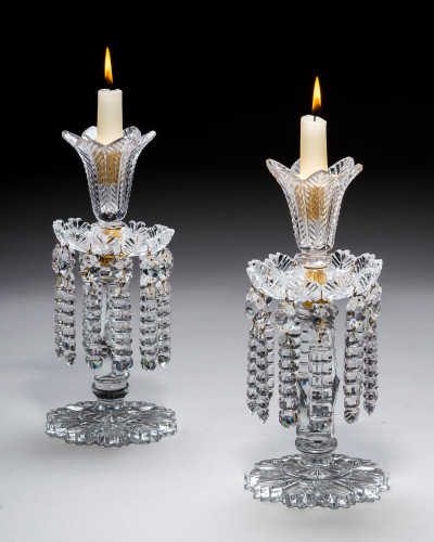 A PAIR OF FEATHER CUT WILLIAM IV LUSTRES