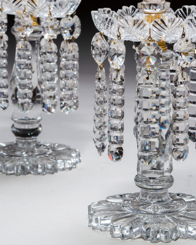 A PAIR OF FEATHER CUT WILLIAM IV LUSTRES