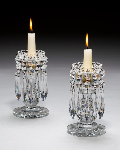 A PAIR OF DIAMOND-CUT REGENCY LUSTRES