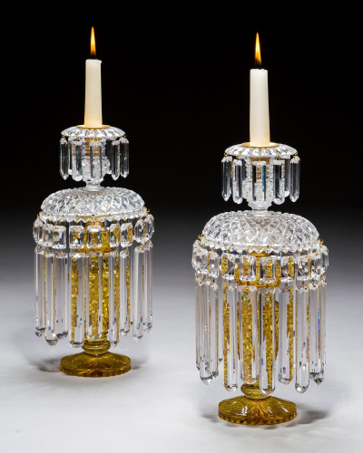 A PAIR OF UNUSUAL AMBER REGENCY LUSTRES