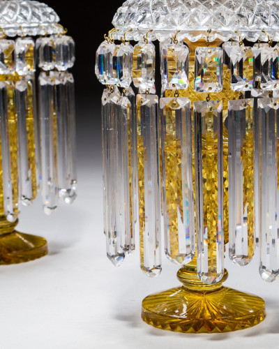 A PAIR OF UNUSUAL AMBER REGENCY LUSTRES