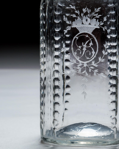 A CUT & ENGRAVED SQUARE GEORGIAN DECANTER