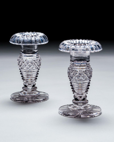 A PAIR OF IRISH CUT GLASS VASES