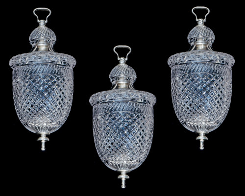 A SET OF THREE VICTORIAN SILVER MOUNTED HALL LANTERNS BY F&C OSLER