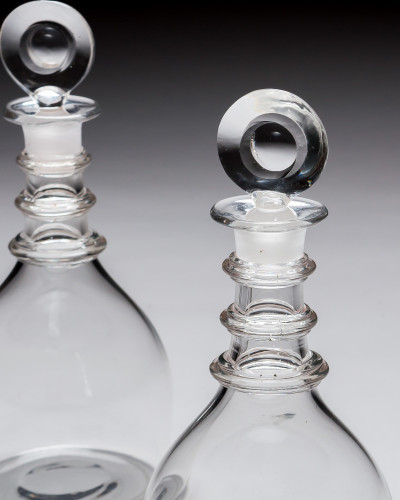A PAIR OF TRIPLE RING DECANTERS