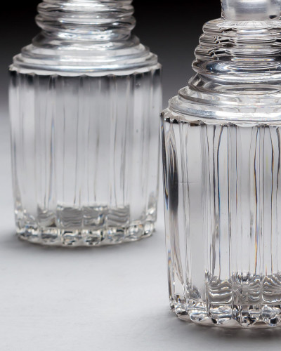 A PAIR OF WILLIAM IV SPIRIT DECANTERS WITH UNUSUAL STOPPERS