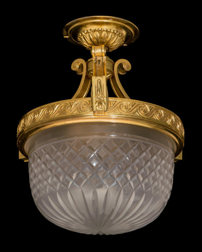 A EDWARDIAN ORMOLU MOUNTED CEILING LIGHT
