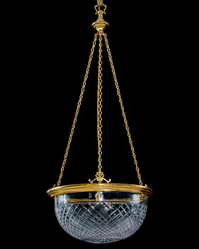 A EDWARDIAN GILT & GLASS BOWL LIGHT