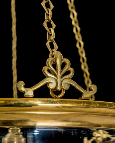 A EDWARDIAN GILT & GLASS BOWL LIGHT