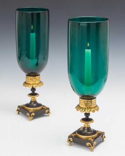 A PAIR OF GILT & BRONZE STORM SHADES