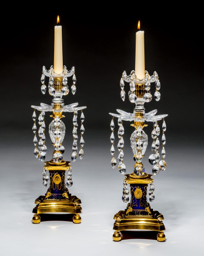 AN EXQUISITE PAIR OF ORMOLU & BLUE BASE PARKER CANDLESTICKS