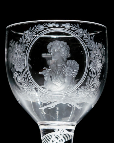 AN INTERESTING OPAQUE TWIST ENGRAVED WITH PORTRAIT OF SARAH SIDDONS