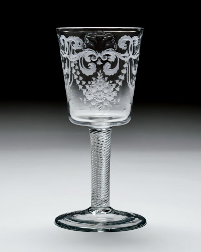A FINELY ENGRAVED AIR TWIST CIDER GOBLET