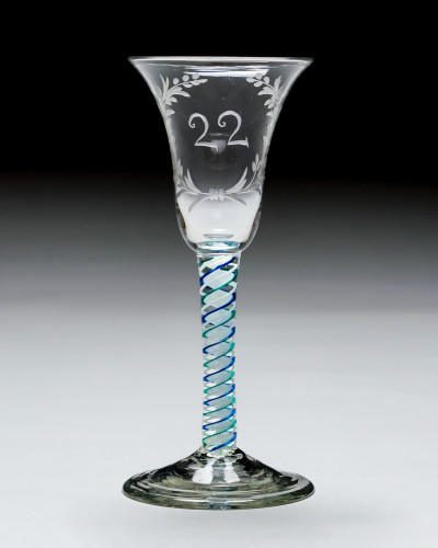 AN UNUSUAL ENGRAVED BLUE & GREEN COLOUR TWIST