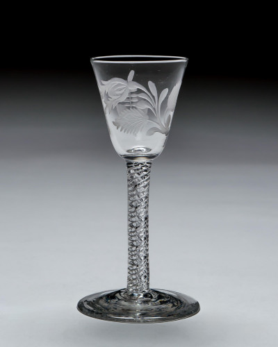 A JACOBITE ENGRAVED AIR TWIST WINE GLASS