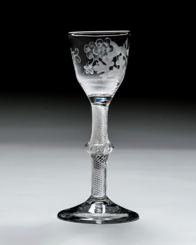 AN ENGRAVED MULTI-SPIRAL AIR TWIST WINE GLASS