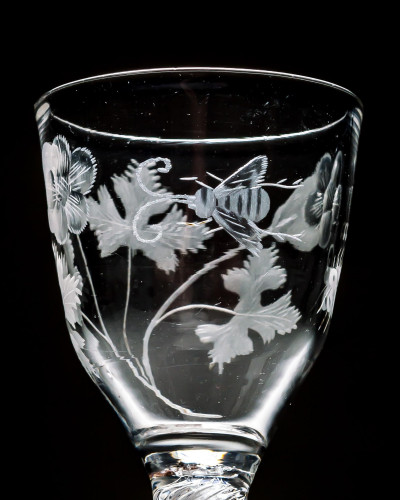 AN ENGRAVED MULTI-SPIRAL AIR TWIST WINE GLASS