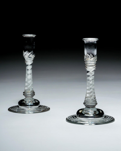A RARE PAIR OF OPAQUE TWIST CANDLESTICKS