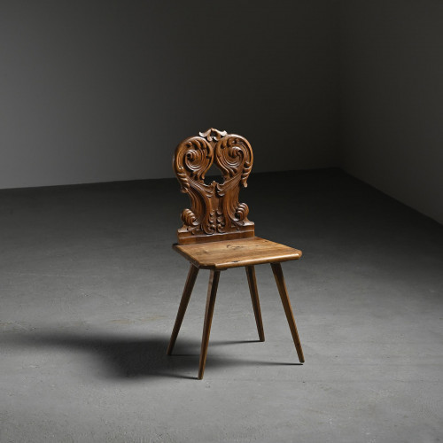 Carved Solid Wood Escabelle, Alps, 20th Century