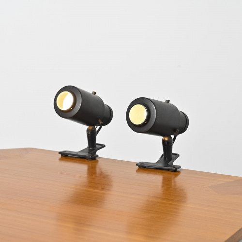 Paire de lampes pince Jacques Biny en métal laqué noir, Lita circa 1950