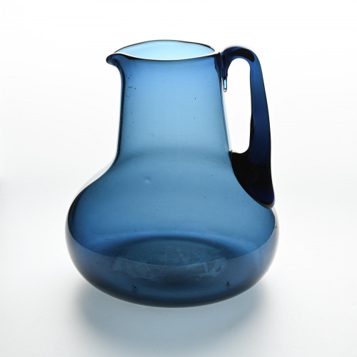 Cruche en verre soufflé bleu par Claude Morin, Dieulefit circa 1975