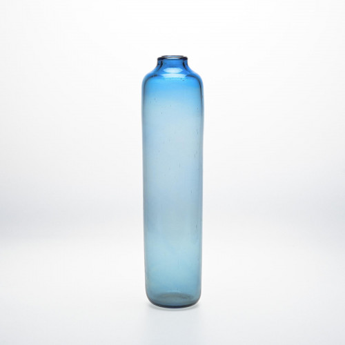 Vase cylindrique verre bleu clair par Claude Morin, circa 1975
