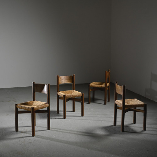Suite de 4 chaises Meribel par Charlotte Perriand, édition 1955