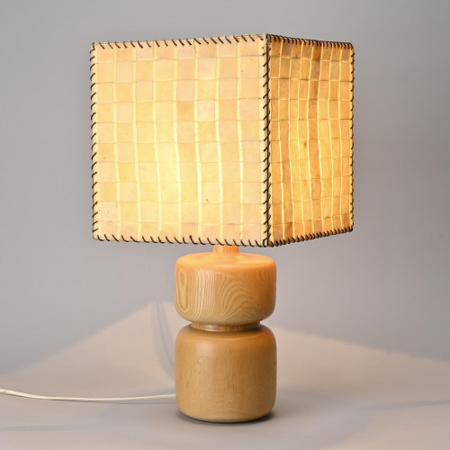 Solid Elm Table Lamp, France circa 1970