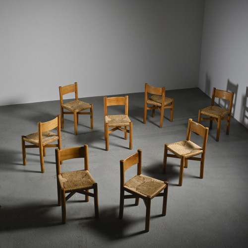 Early Edition of Meribel Chairs by Charlotte Perriand, circa 1939, Set of 8