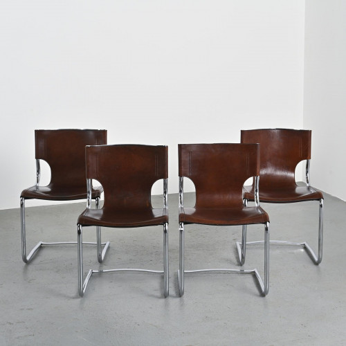 Steel and leather chairs by Carlo Bartoli, circa 1971
