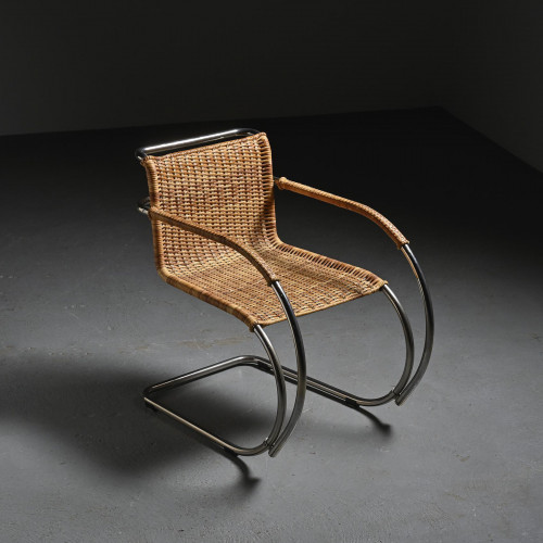 Fauteuil D42 en acier tubulaire et cannage, Tecta, Allemagne, circa 1980