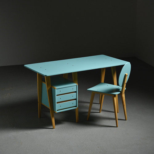 Desk and chair set by André Sornay, Sornay Meubles Lyon 1955