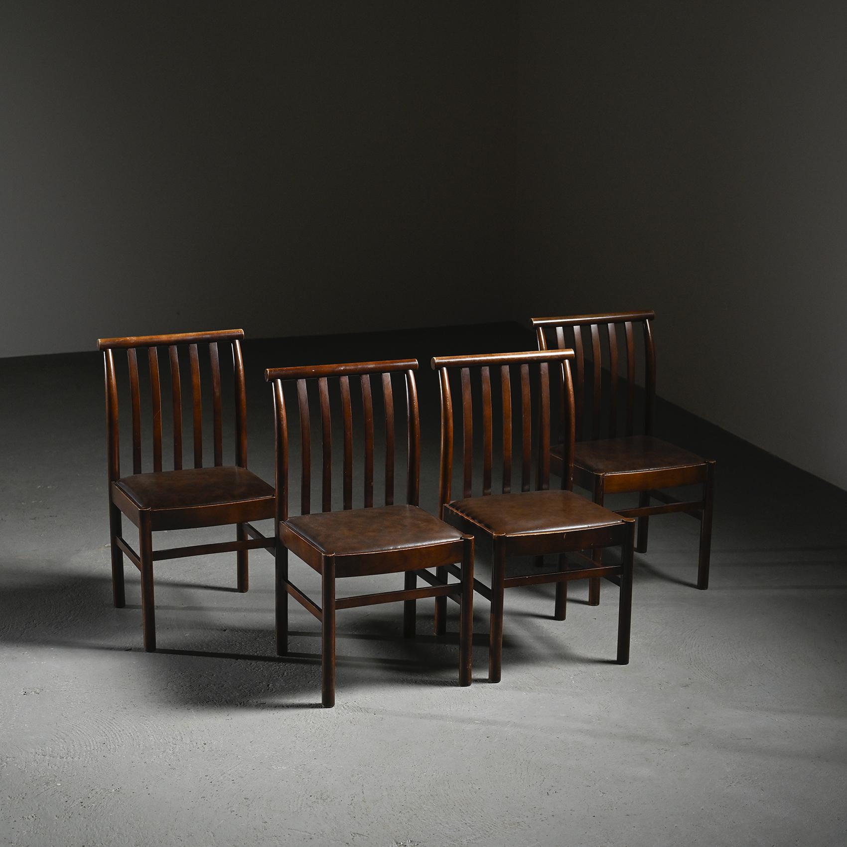 Suite de 4 chaises par Isamu Kenmochi Édition Akita Mokko, Japon 1970
