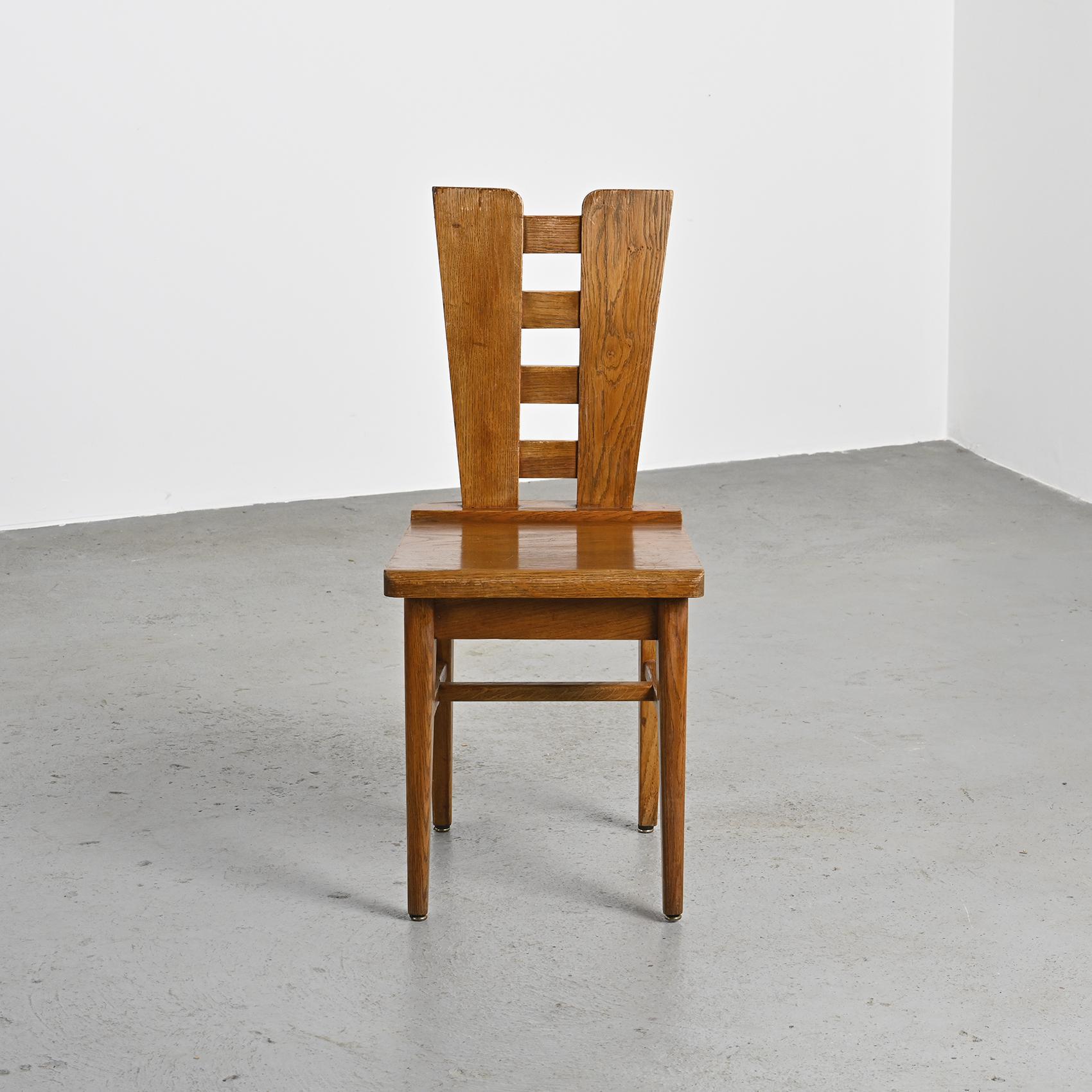 Oak chairs by Henry Jacques Le Même, France ca. 1940, Set of 6