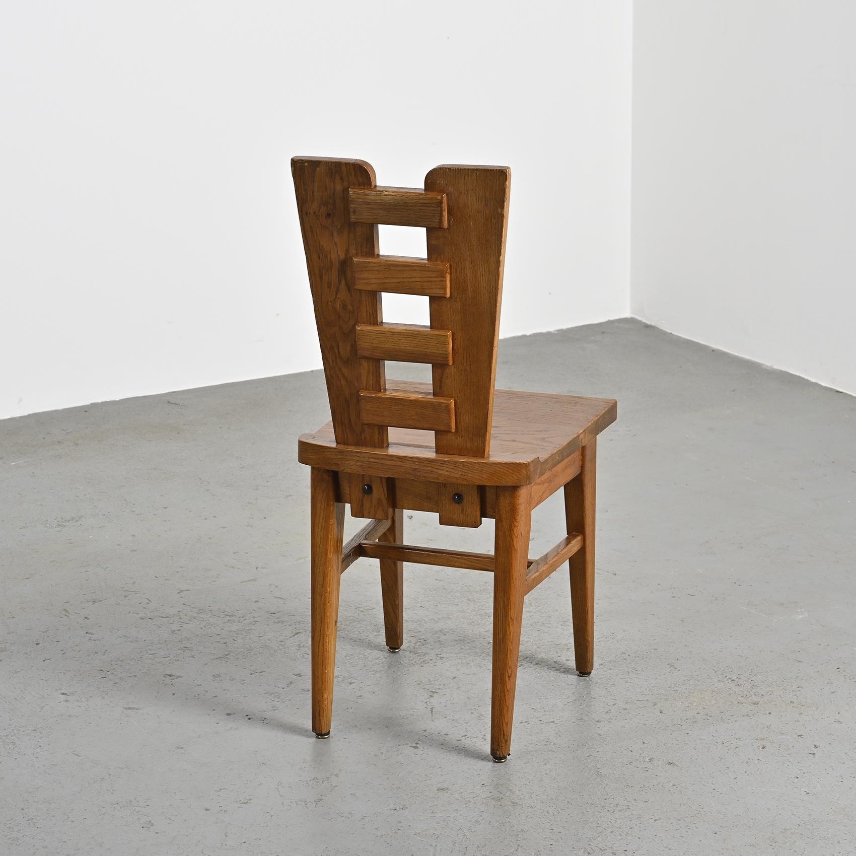 Oak chairs by Henry Jacques Le Même, France ca. 1940, Set of 6