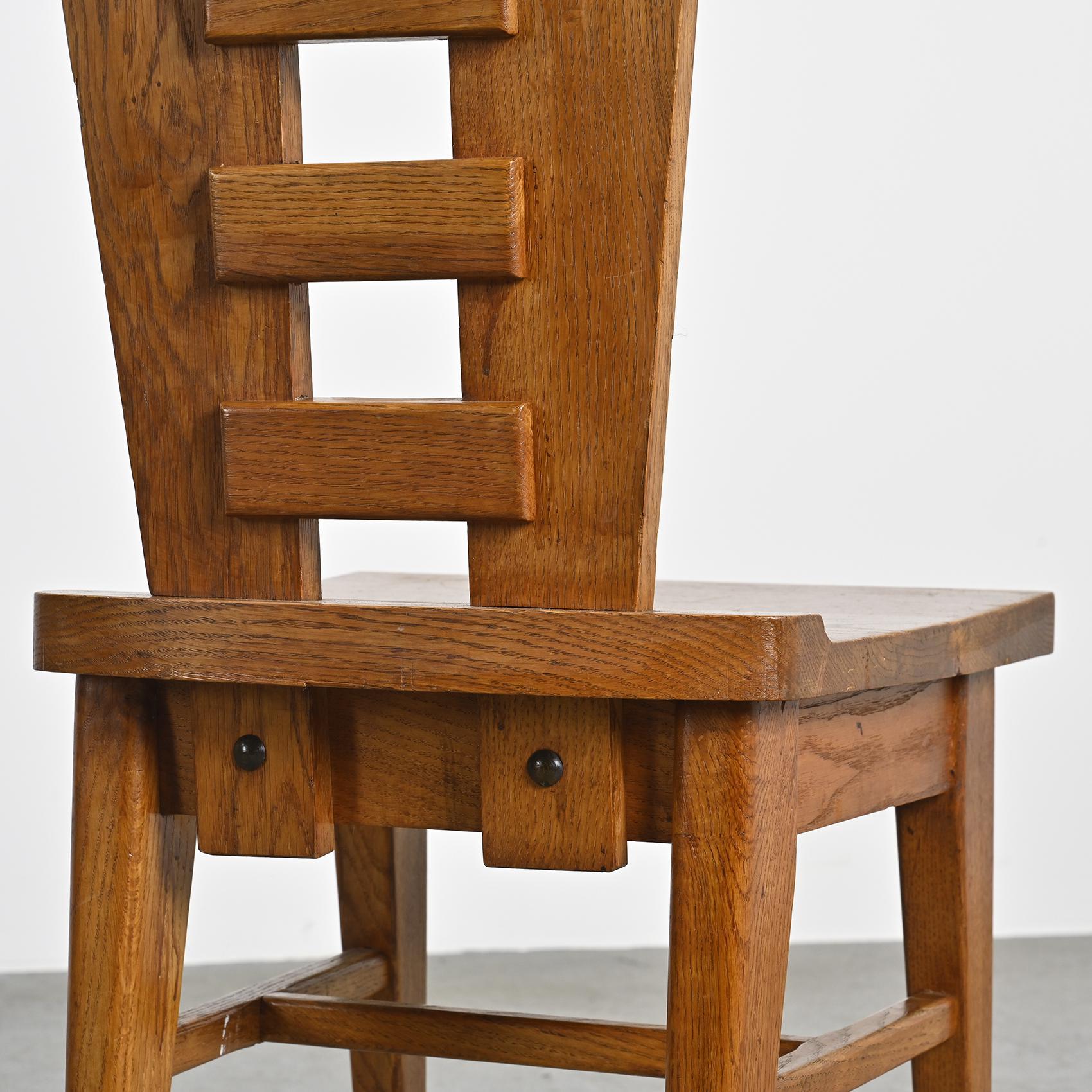 Oak chairs by Henry Jacques Le Même, France ca. 1940, Set of 6