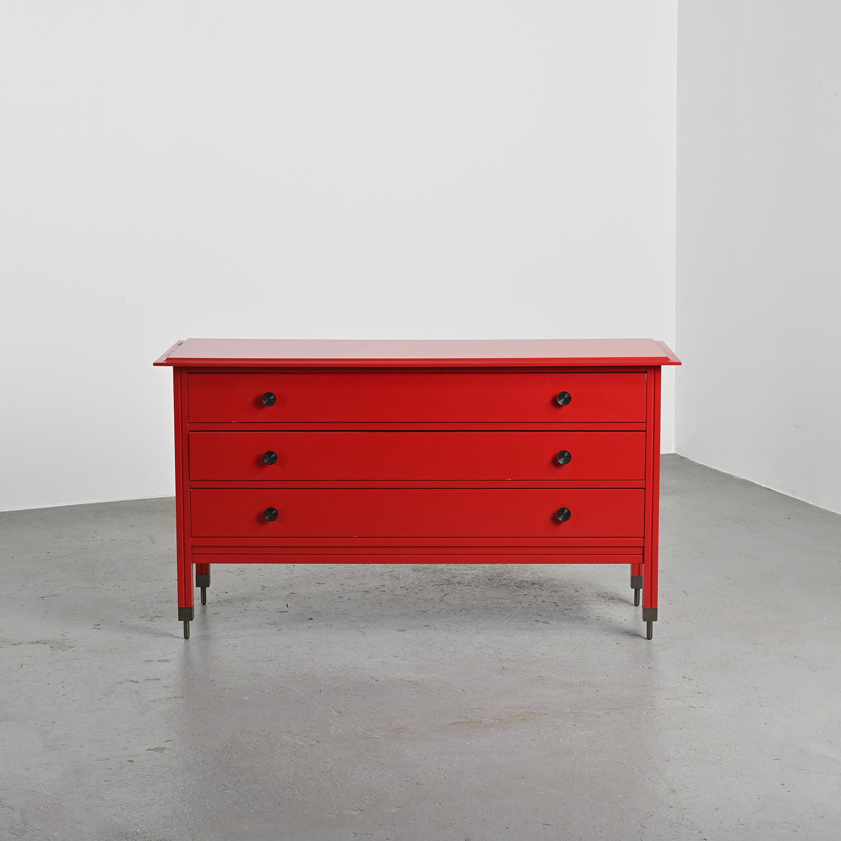 Commode laquée rouge Carlo De Carli, pour Sormani, circa 1963