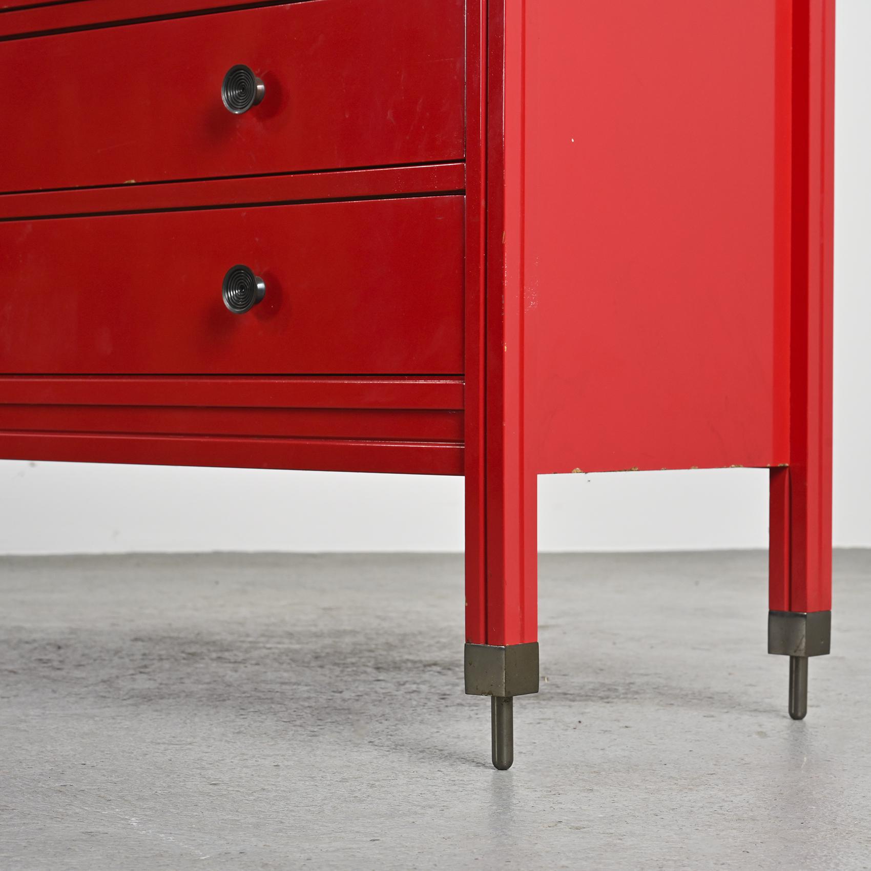 Commode laquée rouge Carlo De Carli, pour Sormani, circa 1963